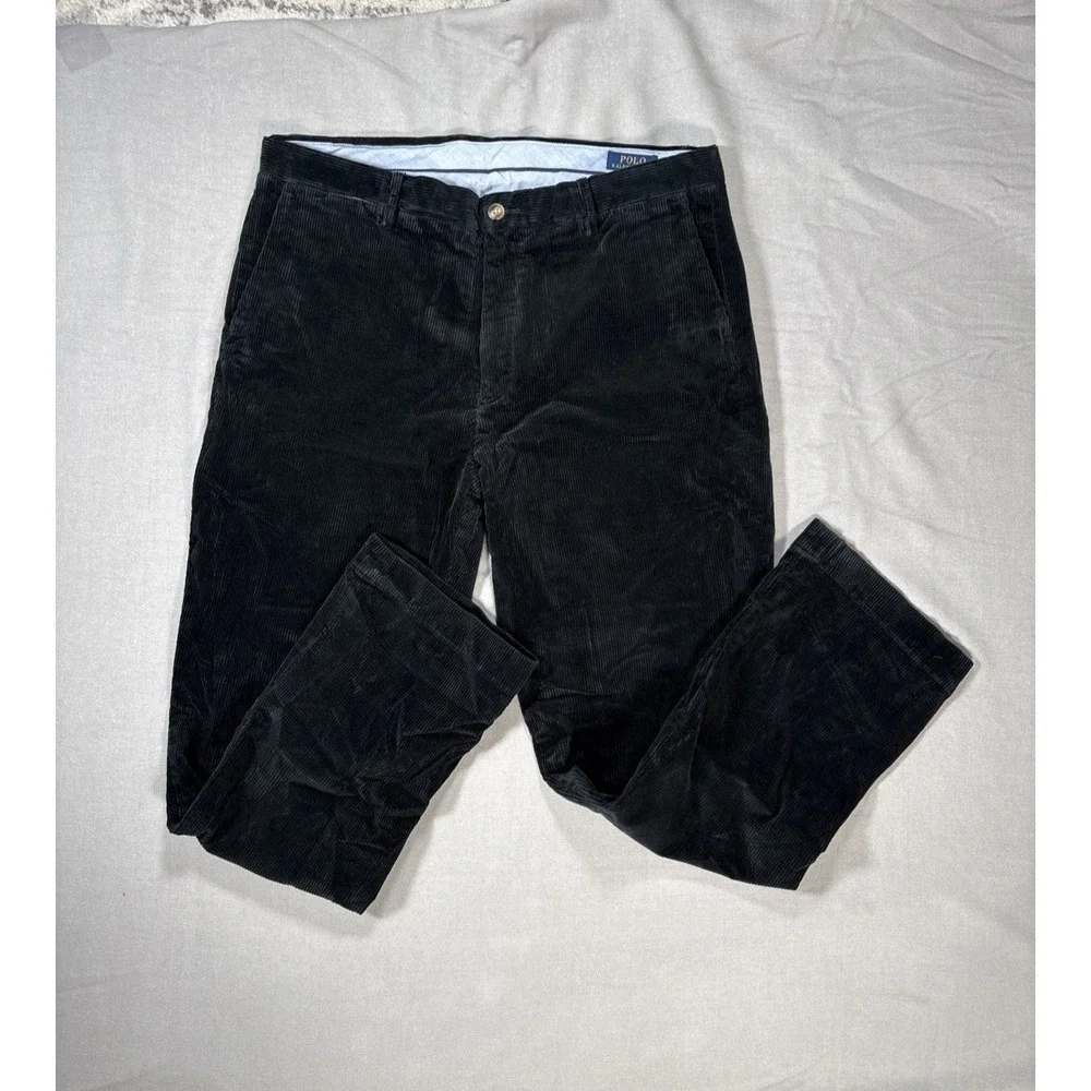 Polo Ralph Lauren Pants Mens 36x32 Black Corduroy Stretch Classic Fit Preppy